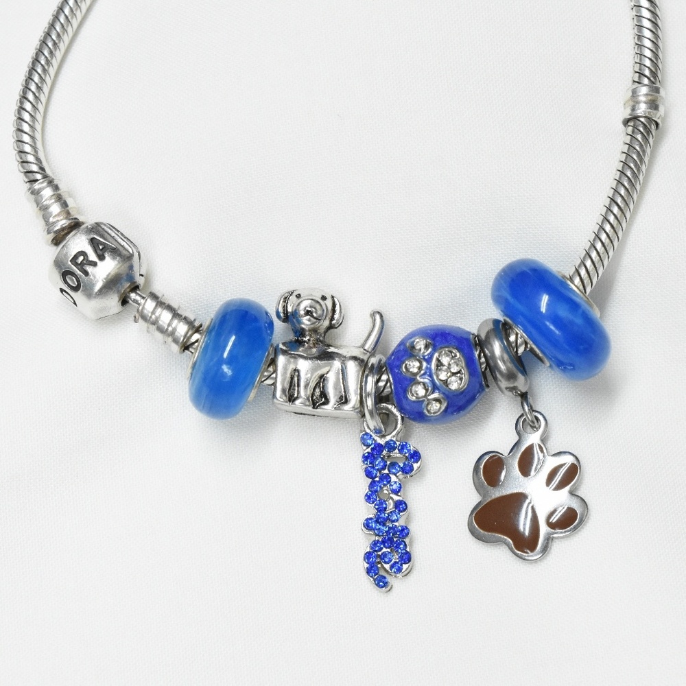 Blue Dog Themed Charm Set of 6 NEW / Fits Pandora
